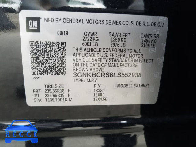 2020 CHEVROLET BLAZER 2LT 3GNKBCRS6LS552938 image 9