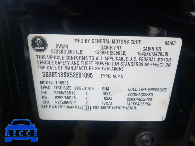 2005 SAAB 9-7X LINEA 5S3ET13SX52801895 image 9