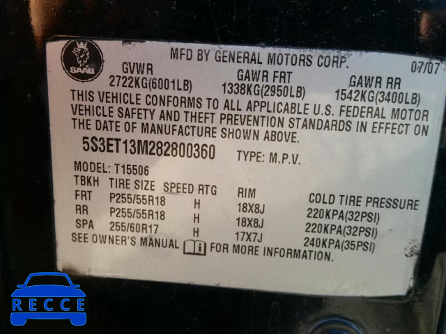 2008 SAAB 9-7X 5.3I 5S3ET13M282800360 image 9