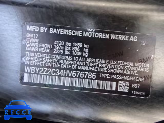 2017 BMW I8 WBY2Z2C34HV676786 зображення 9