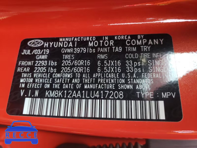 2020 HYUNDAI KONA SE KM8K12AA1LU417208 Bild 9