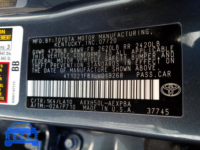 2020 TOYOTA AVALON LIM 4T1D21FBXLU019268 image 9