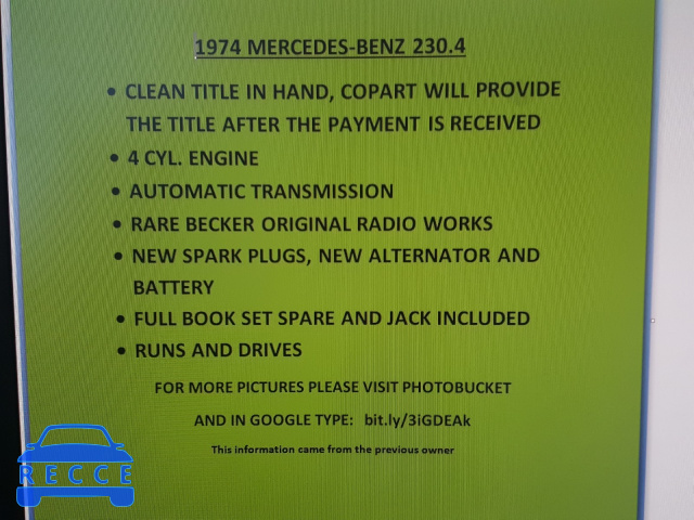 1974 MERCEDES-BENZ 230 11501712023960 image 8