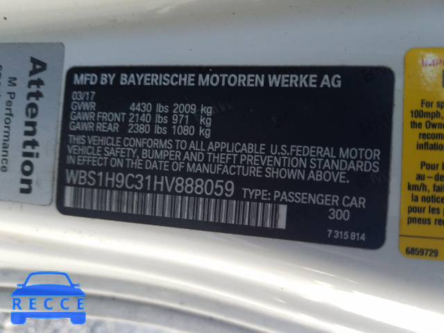 2017 BMW M2 WBS1H9C31HV888059 зображення 9