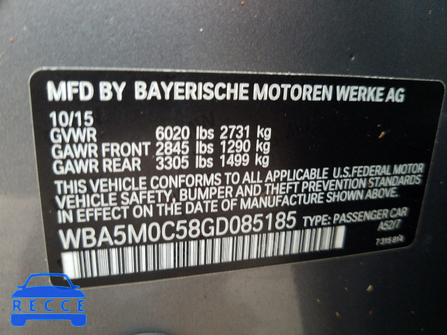 2016 BMW 550 XIGT WBA5M0C58GD085185 image 9