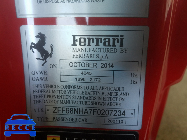 2015 FERRARI 458 SPIDER ZFF68NHA7F0207234 Bild 9