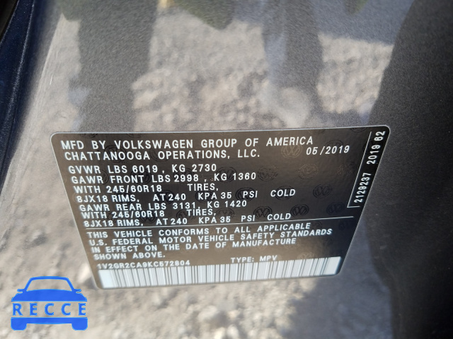 2019 VOLKSWAGEN ATLAS S 1V2GR2CA9KC572804 image 9