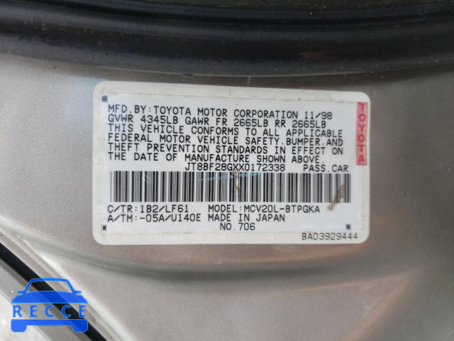 1999 LEXUS ES300 JT8BF28GXX0172338 Bild 9
