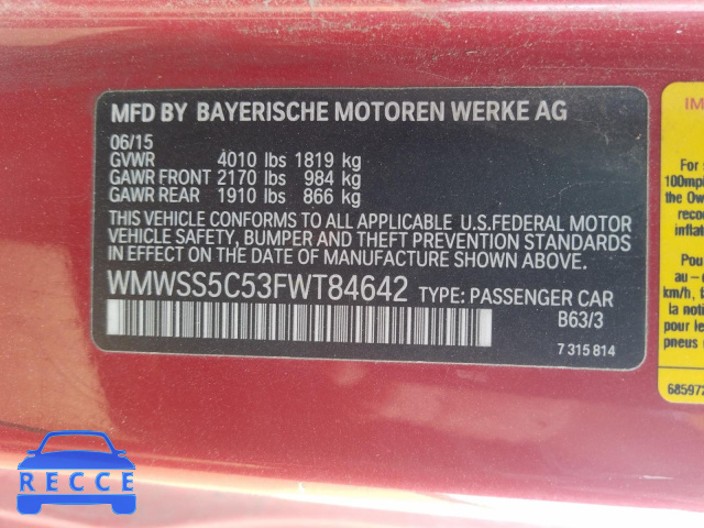 2015 MINI COOPER S P WMWSS5C53FWT84642 image 9