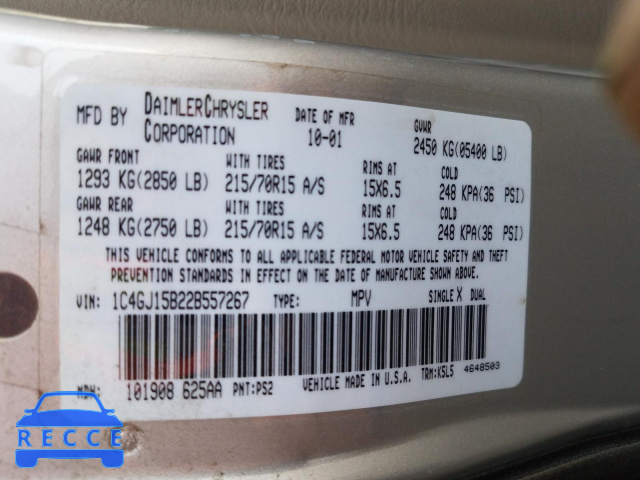 2002 CHRYSLER VOYAGER EC 1C4GJ15B22B557267 image 9