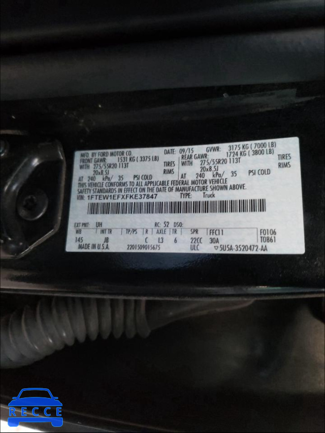 2015 FORD F150 4WD 1FTEW1EFXFKE37847 image 9