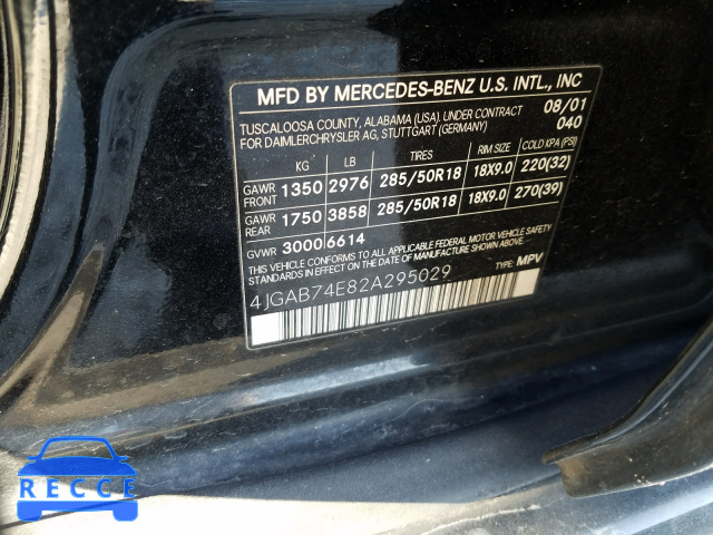 2002 MERCEDES-BENZ ML 55 4JGAB74E82A295029 image 9