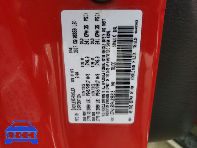 2004 DODGE RAM 1D7HU18D74J225218 зображення 9
