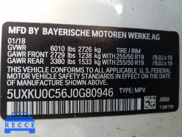 2018 BMW X6 SDRIVE3 5UXKU0C56J0G80946 image 9