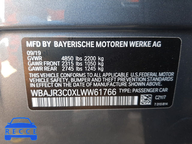 2020 BMW 530 I WBAJR3C0XLWW61766 зображення 9