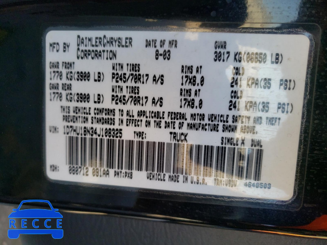 2004 DODGE RAM 1D7HU18N34J108325 зображення 9