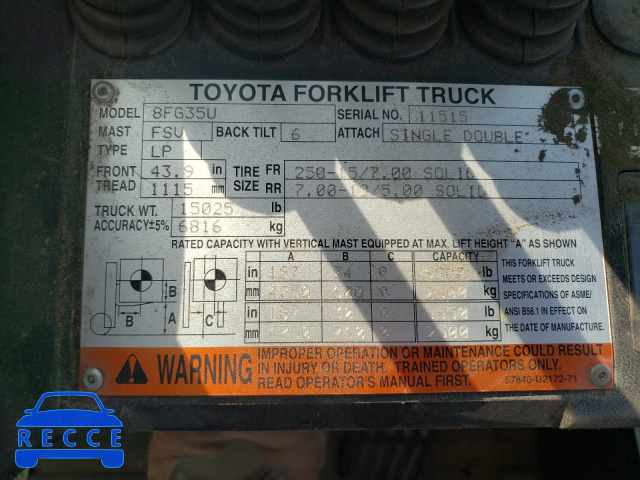 2015 TOYOTA FORKLIFT 11515 image 9