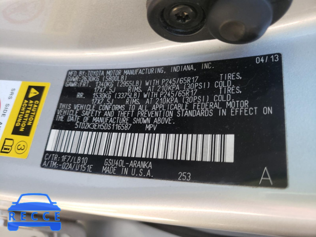 2017 TOYOTA HIGHLNDER 5TDZK3EH5DS116587 image 9