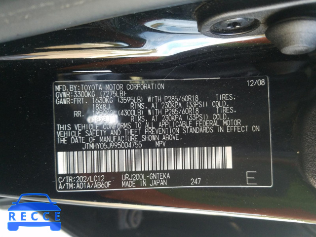 2009 TOYOTA LAND CRUIS JTMHY05J995004755 image 9
