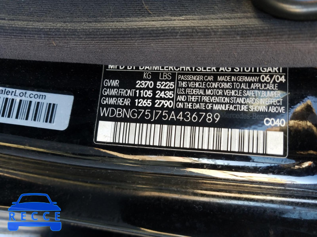 2005 MERCEDES-BENZ S CLASS WDBNG75J75A436789 image 9