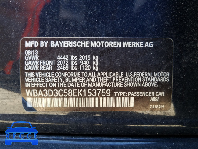 2014 BMW 328 D WBA3D3C58EK153759 зображення 9