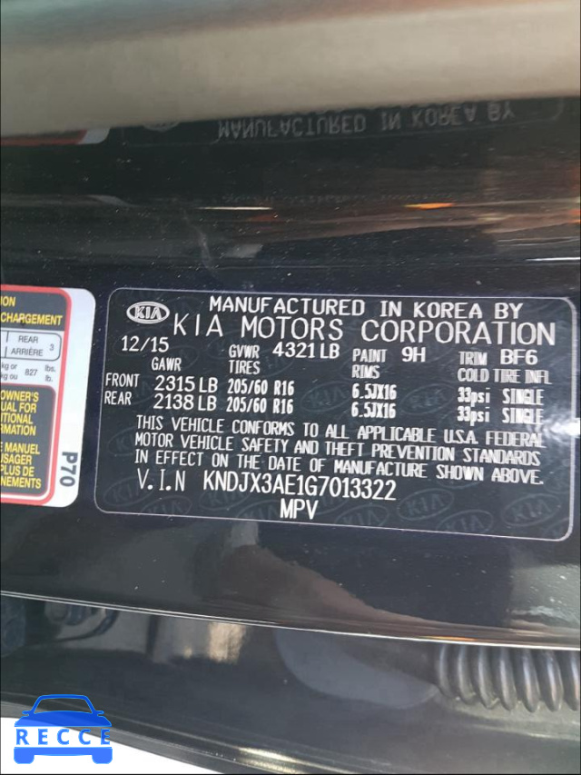 2016 KIA SOUL EV + KNDJX3AE1G7013322 image 9