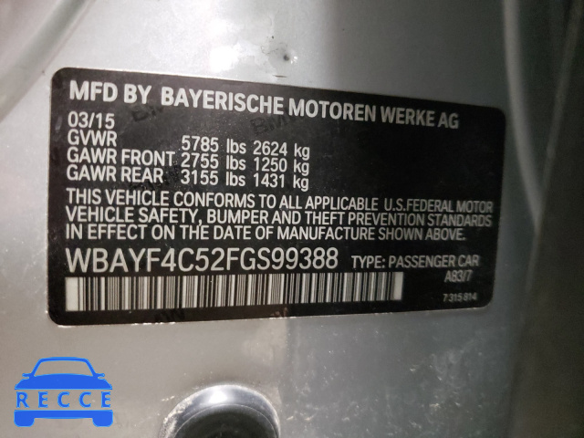 2015 BMW 740 LXI WBAYF4C52FGS99388 image 9