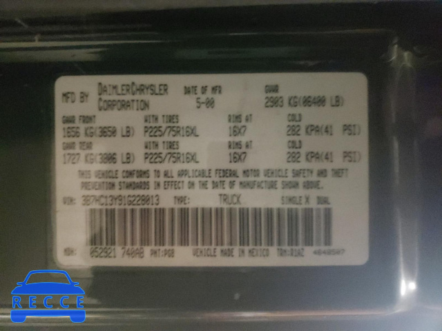 2001 DODGE RAM 387HC13Y91G228013 image 9