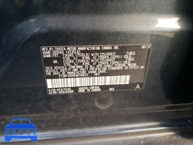 2012 TOYOTA RAV 4 2T3BF4DV8CW230633 image 9