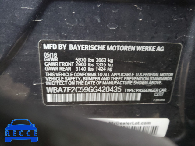 2016 BMW 750I XDRIV WBA7F2C59GG420435 зображення 9