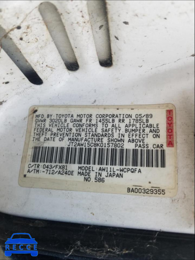 1989 TOYOTA MR2 JT2AW15C8K0157802 image 9