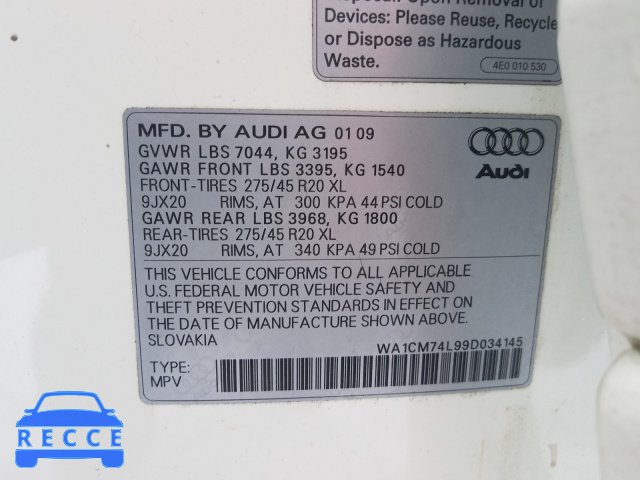 2009 AUDI Q7 TDI S-L WA1CM74L99D034145 Bild 9