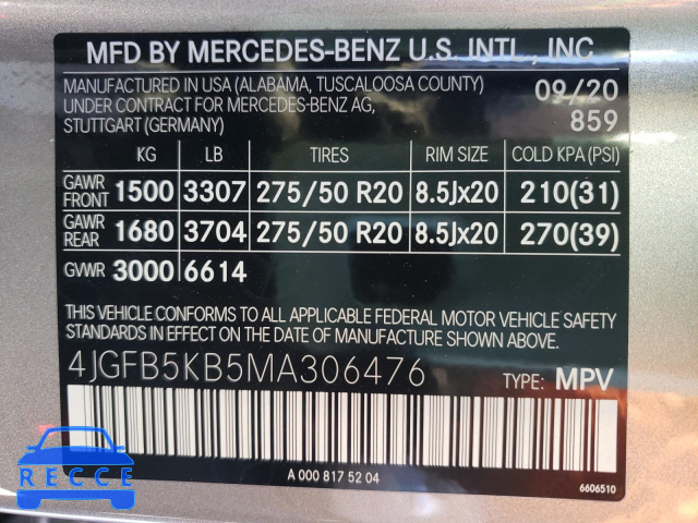 2021 MERCEDES-BENZ GLE 450 4M 4JGFB5KB5MA306476 image 9