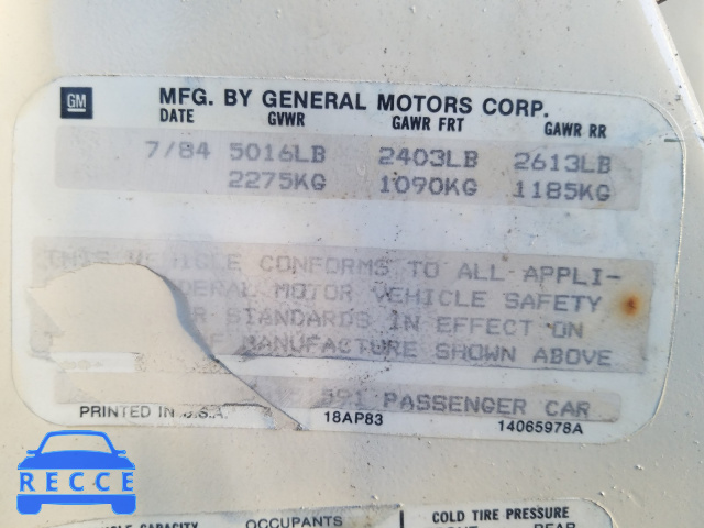 1984 CHEVROLET CAPRICE CL 1G1AN47H9EH151591 image 9