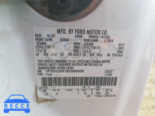 2008 FORD F250SUPDTY 1FTSX20R18EB89559 image 9