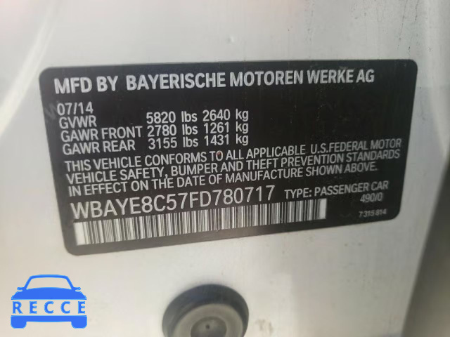 2015 BMW 750LI WBAYE8C57FD780717 зображення 11
