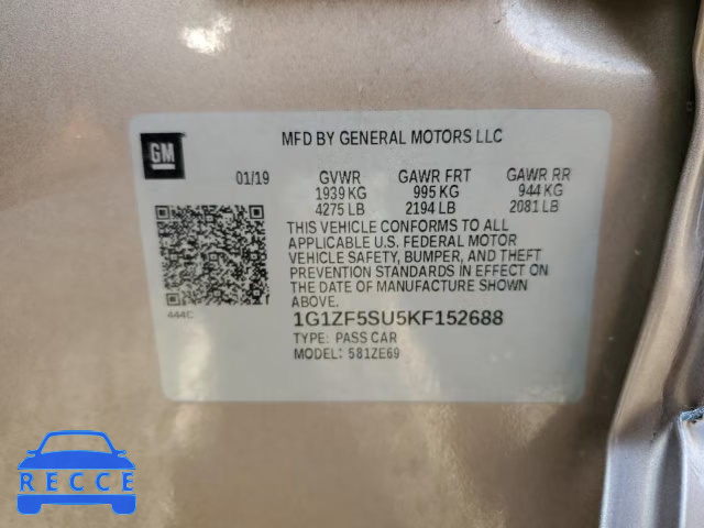 2019 CHEVROLET MALIBU HYB 1G1ZF5SU5KF152688 image 11