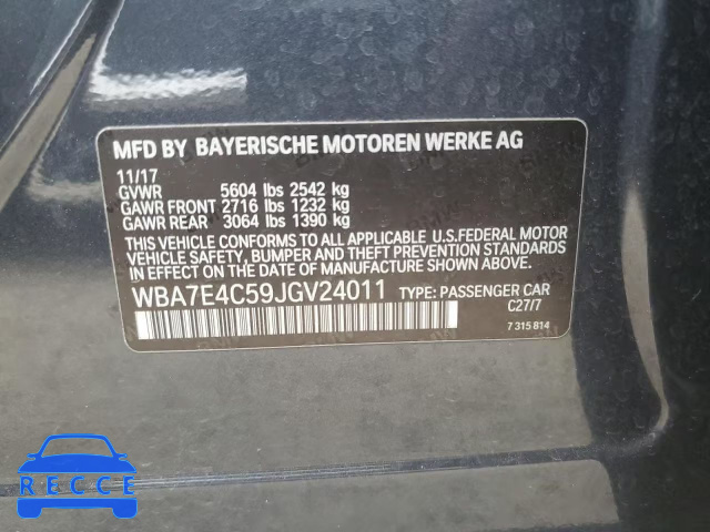 2018 BMW 740 XI WBA7E4C59JGV24011 image 11