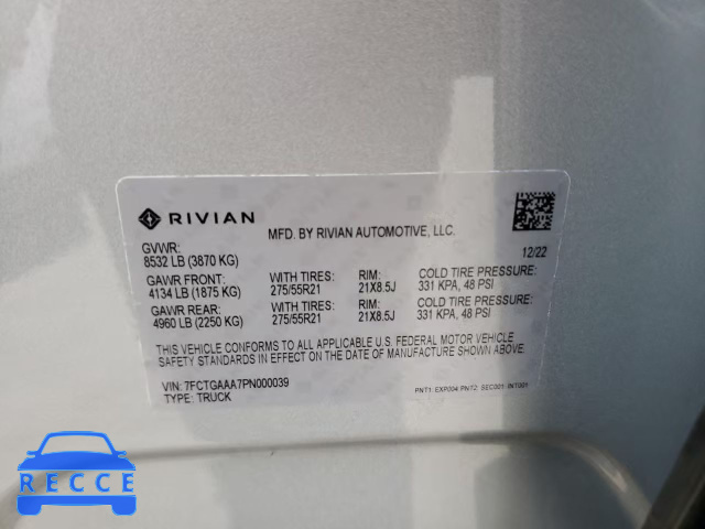 2023 RIVIAN R1T ADVENT 7FCTGAAA7PN000039 зображення 12