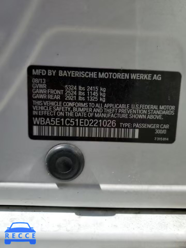 2014 BMW ACTIVEHYBR WBA5E1C51ED221026 зображення 11