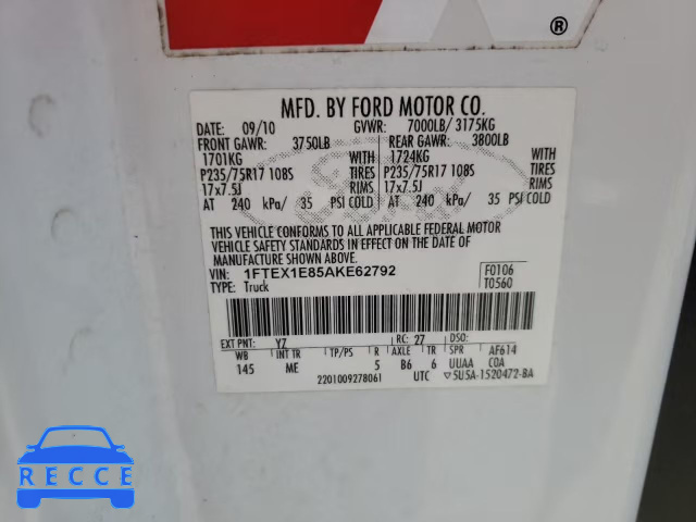 2010 FORD F150 XLT 1FTEX1E85AKE62792 image 11