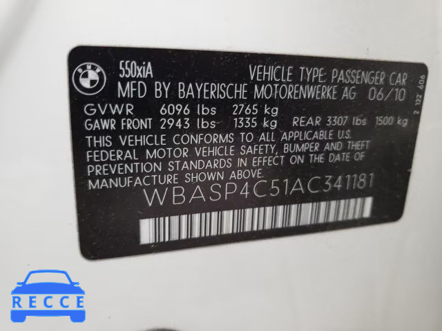 2010 BMW 550 XIGT WBASP4C51AC341181 зображення 11