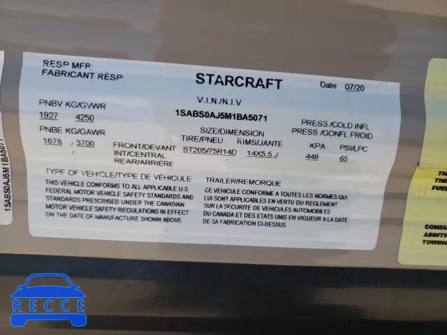 2021 STARCRAFT TRAILER 1SABS0AJ5M1BA5071 зображення 9