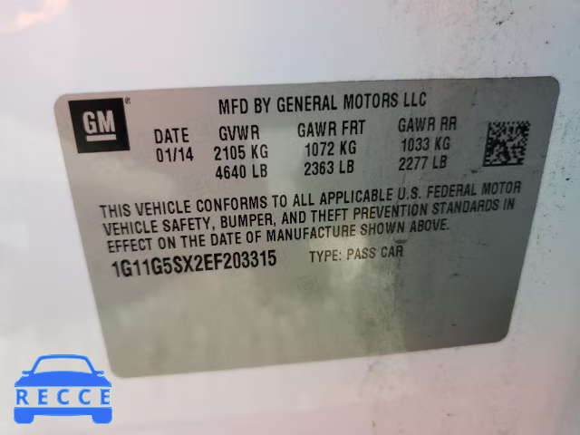 2014 CHEVROLET MALIBU 3LT 1G11G5SX2EF203315 зображення 11