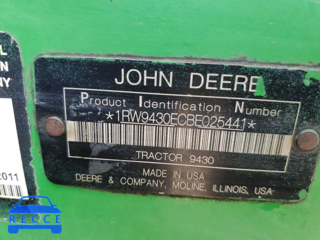 2011 JOHN DEERE TRACTOR 1RW9430ECBE025441 зображення 9