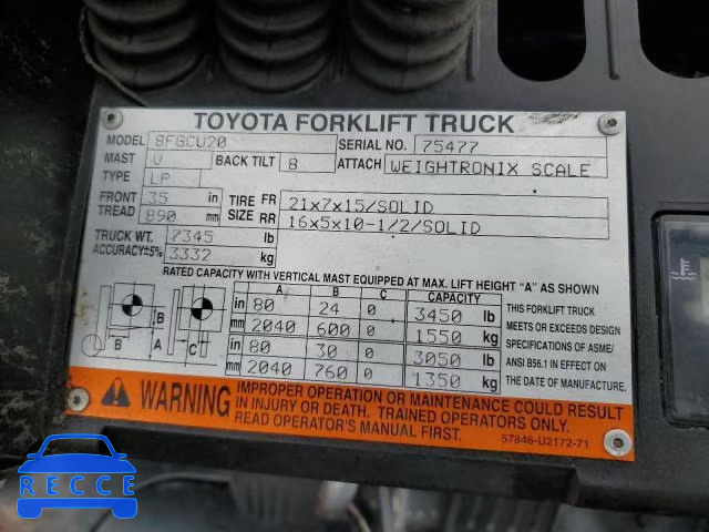 2016 TOYOTA FORKLIFT 75477 Bild 9