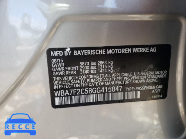 2016 BMW 750I XDRIV WBA7F2C58GG415047 зображення 11