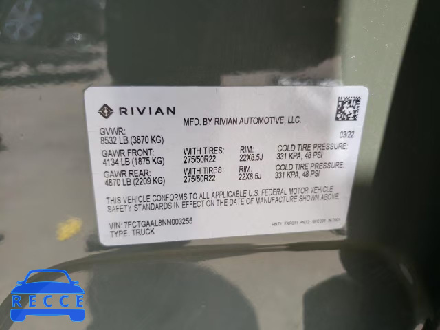 2022 RIVIAN R1T LAUNCH 7FCTGAAL8NN003255 Bild 12