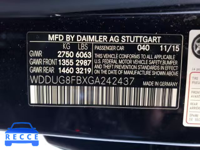 2016 MERCEDES-BENZ S CLASS WDDUG8FBXGA242437 зображення 11