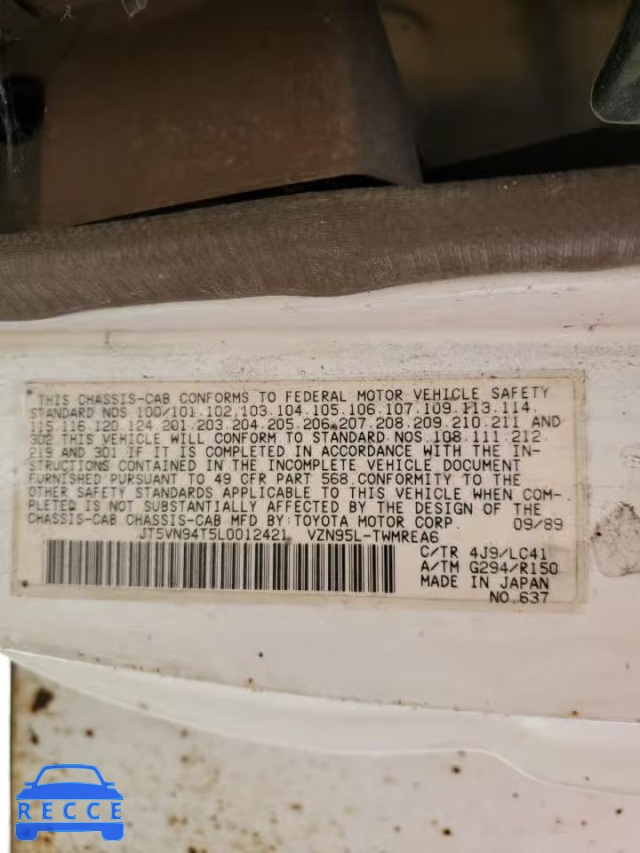 1990 TOYOTA PICKUP CAB JT5VN94T5L0012421 image 11
